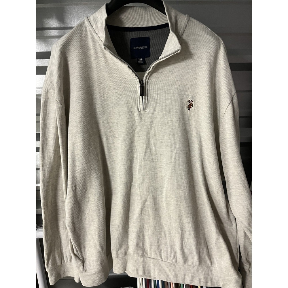U.S. Polo Assn. Mens Pullover Quarter Zip Sweater Long Sleeve Size 3XL Beige